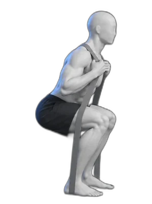 Squats with a band, end position