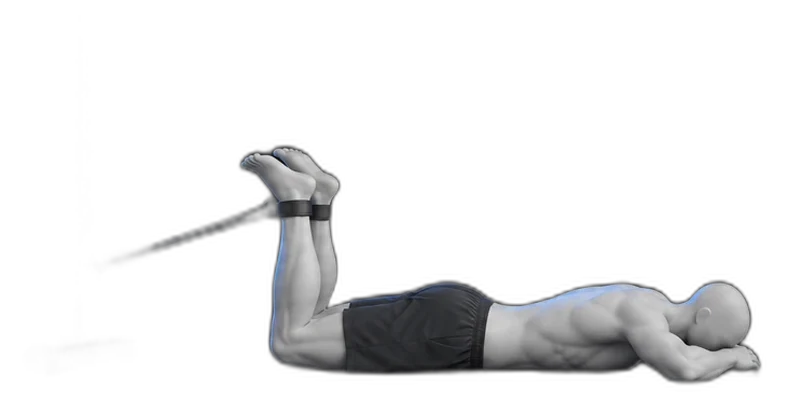Knee bends on your stomach, end position