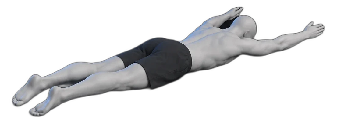 Y raises on your stomach, start position